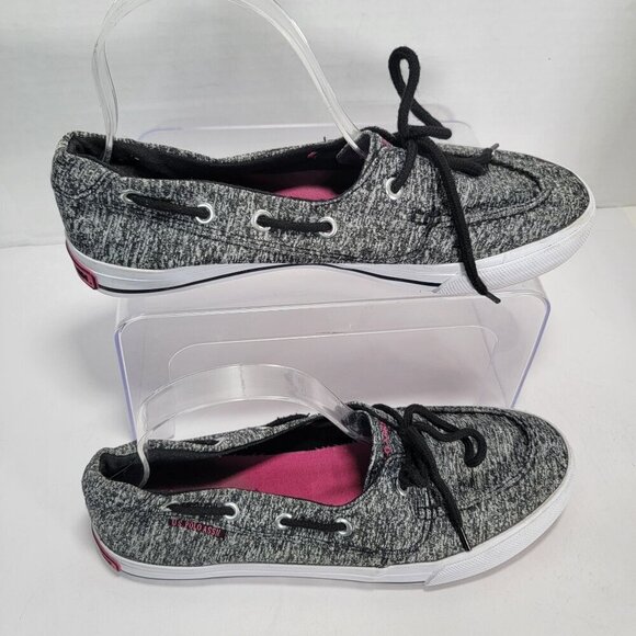 U.S. Polo Assn. Womens 8.5 Gray Black Slip-On Canvas Boat Shoes Loafer Preppy - Picture 9 of 9